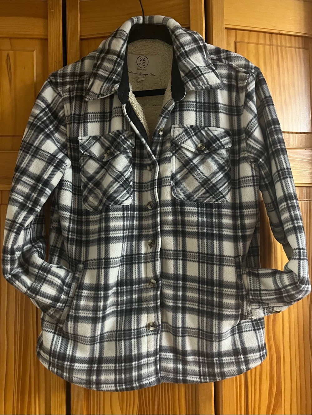 Cozy Black & White Plaid Teddy-Lined Jacket